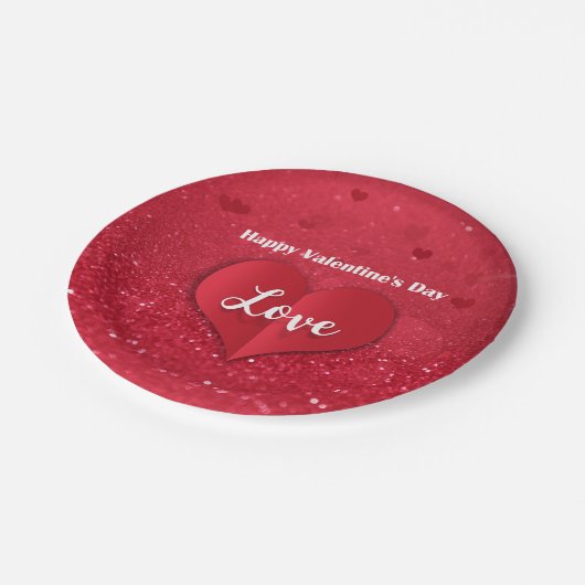 Valentijns  - Rood papier - Hartenglitter - Papier Papieren Bordje (Gekanteld)