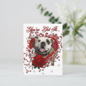 Valentijns - Sleutel tot mijn hart - Bulldog Feestdagenkaart (Staand voorkant)