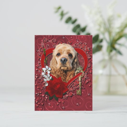 Valentijns - Sleutel tot mijn hart - Cocker Spanie Feestdagenkaart (Staand voorkant)