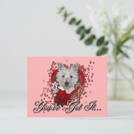 Valentijns - Sleutel tot Mijn Hart - Westie - Tank Feestdagenkaart (Staand voorkant)