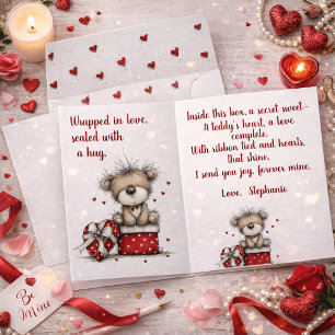 Valentijns teddybeer cadeaudoos met gedicht feestdagen kaart