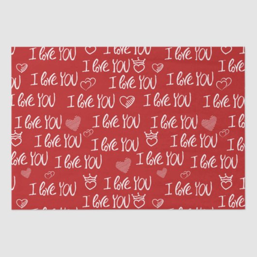 Valentijns thema Rood Wit Ik hou van je Patroon Tissuepapier (Voorkant)