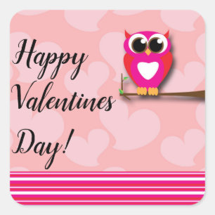 Valentijns uil & harten roze rood modern gunstgesc vierkante sticker
