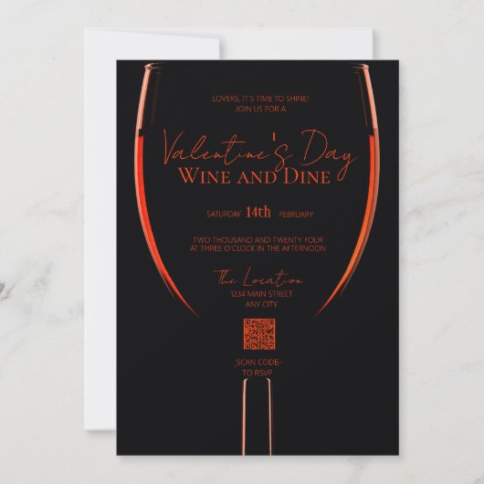 Valentijns Wijn en Dine QR Code Uitnodiging (Voorkant)