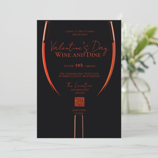 Valentijns Wijn en Dine QR Code Uitnodiging (Staand voorkant)