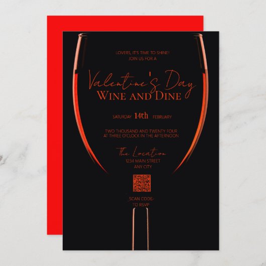 Valentijns Wijn en Dine QR Code Uitnodiging (Voorkant / Achterkant)