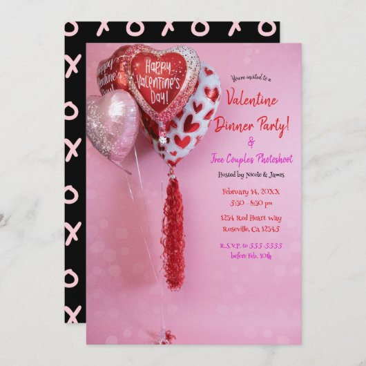 Valentijnsballonnen Dinner Party Evenement of Verj Kaart (Voorkant / Achterkant)