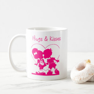 Valentijnsbeker  Roze Kus Silhouet Koffiemok