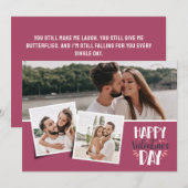 Valentijnsdag 3 foto's collage roos feestdagenkaart (Voorkant / Achterkant)