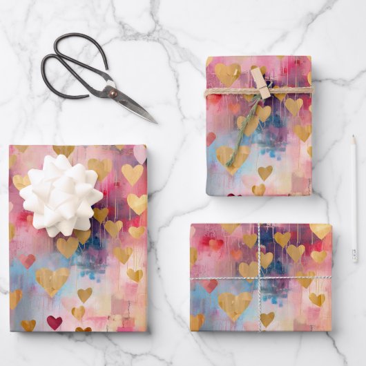 Valentijnsdag Abstract Gouden Kleur Harten Inpakpapier Vel (Voorkant)