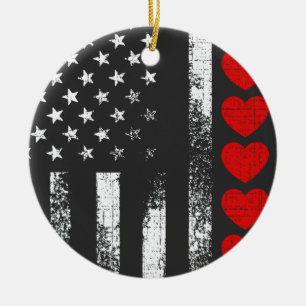 Valentijnsdag Amerikaanse vlag hart patriottisch Keramisch Ornament