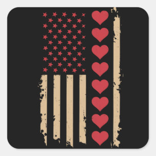 Valentijnsdag Amerikaanse vlag harten  Vierkante Sticker