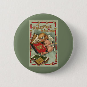  Valentijnsdag Angel, Cupid Reading Book Ronde Button 5,7 Cm