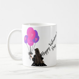 Valentijnsdag Ballon Chic Meisje Illustratie Koffiemok