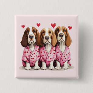Valentijnsdag Basset Hound Dogs Vierkante Button 5,1 Cm