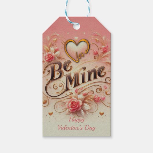 Valentijnsdag Be Mine Ontwerp met Hart, Quote Cadeaulabel (Voorkant)