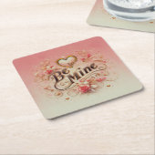 Valentijnsdag Be Mine Ontwerp met Hart, Quote Vierkante Kartonnen Onderzetter (Schuin)