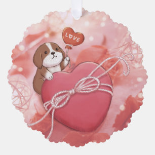 Valentijnsdag: Beagle, Hart & Licht Ornament Kaart