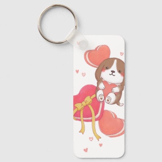 Valentijnsdag: Beagle & Macarons Sleutelhanger (Voorkant)