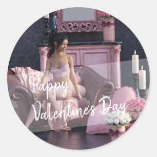Valentijnsdag Beauty in Lingerie op de bank Ronde Sticker