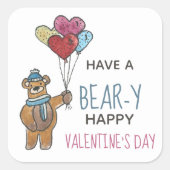Valentijnsdag Beer Vierkante Sticker (Voorkant)