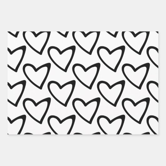 Valentijnsdag Big Hearts Black White Pattern Inpakpapier Vel (Voorkant)