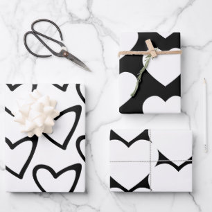 Valentijnsdag Big Hearts Black White Pattern Inpakpapier Vel