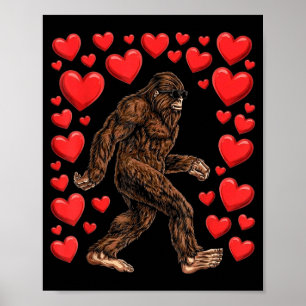 Valentijnsdag Bigfoot Rode Harten Grappige Sasquat Poster