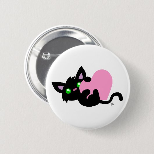 Valentijnsdag Black Kat Button (Voorkant /achterkant)