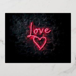 Valentijnsdag Black Wall en Love Neon Heart Folie Feestdagen Briefkaart