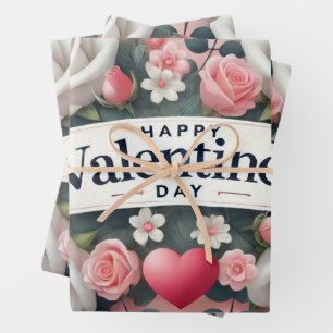 Valentijnsdag Bloemen Hart Design Inpakpapier Vel