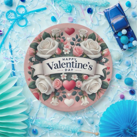 Valentijnsdag Bloemen Hart Design Papieren Bordje (Feest)