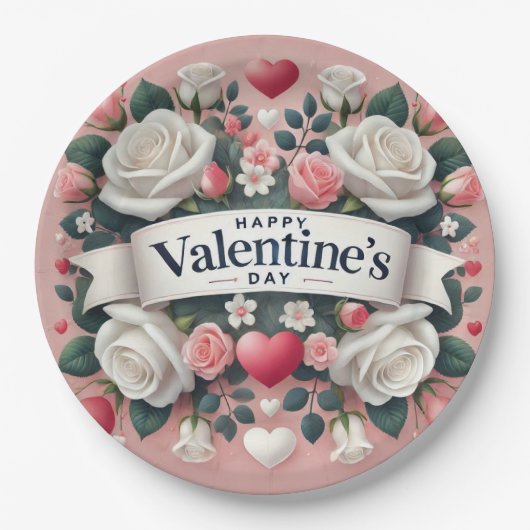 Valentijnsdag Bloemen Hart Design Papieren Bordje (Voorkant)