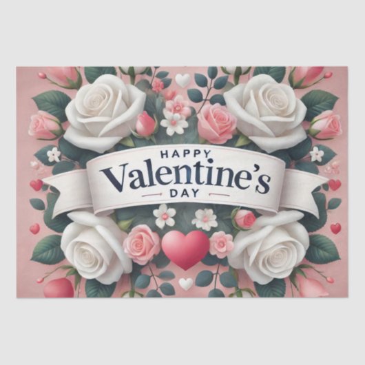 Valentijnsdag Bloemen Hart Design Tissuepapier (Voorkant)