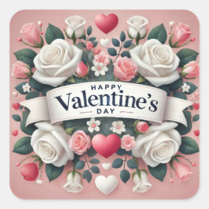 Valentijnsdag Bloemen Hart Design Vierkante Sticker