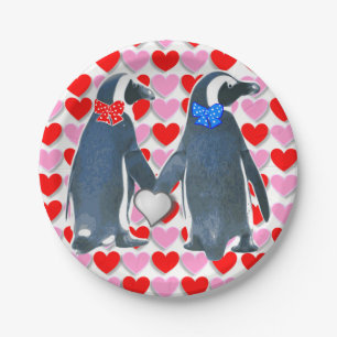 Valentijnsdag borden, pinguïn papieren bordje
