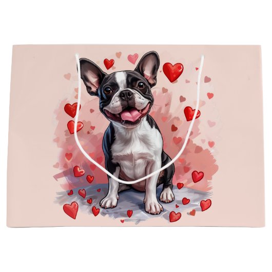 Valentijnsdag Boston Terrier Dog Groot Cadeauzakje (Voorkant)
