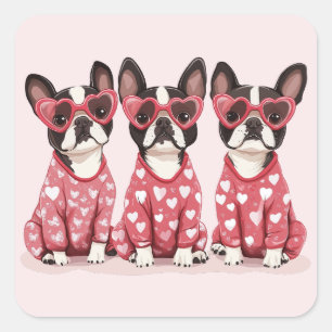 Valentijnsdag Boston Terrier Dogs Vierkante Sticker