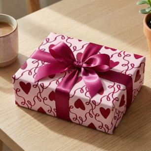 Valentijnsdag Bourgondië Hart & Wervel Coquette Cadeaupapier