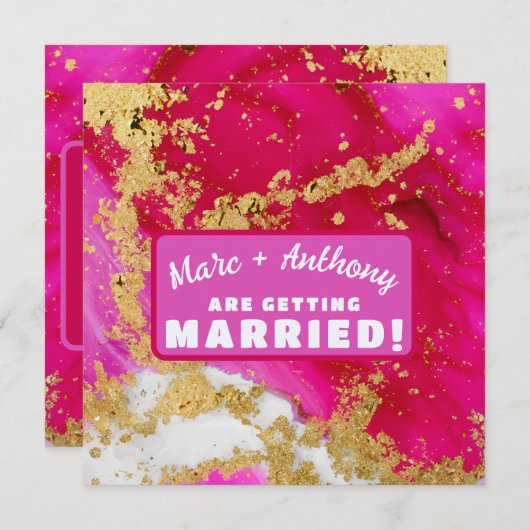 Valentijnsdag bruiloft Roze Rood en Goud Save The Date (Voorkant / Achterkant)
