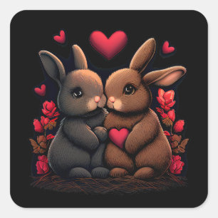 Valentijnsdag Bunny Bliss, Love Hearts and Rozen Vierkante Sticker