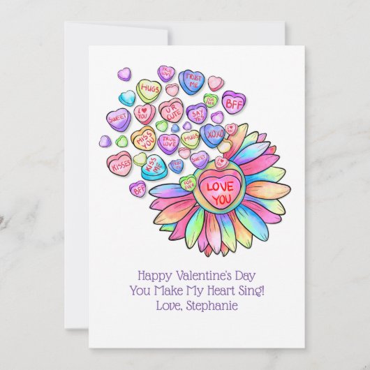 Valentijnsdag Card Snoep Hearts Flowers Rainbow Feestdagenkaart (Voorkant)