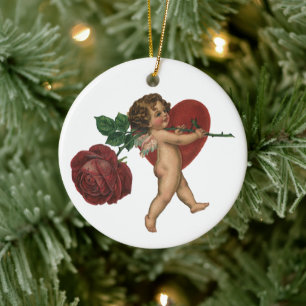  Valentijnsdag Cherub en Victoriaans Roos Keramisch Ornament
