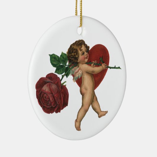 Valentijnsdag Cherub en Victoriaans Roos Keramisch Ornament (Rechts)