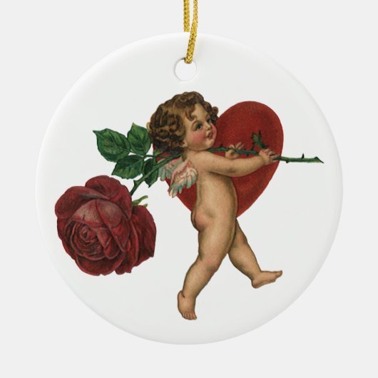  Valentijnsdag Cherub en Victoriaans Roos Keramisch Ornament (Voorkant)