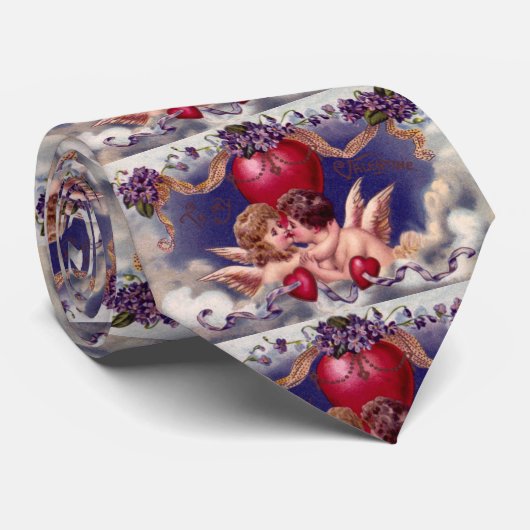 Valentijnsdag Cherubs Hug in Clouds Stropdas (Opgerold)