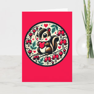 Valentijnsdag Chipmunk Bloedende Harten Bloemen Kaart