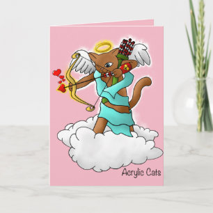 Valentijnsdag Chocolade Brown Cupid Cat Feestdagen Kaart