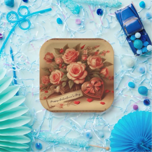 Valentijnsdag Chocolade en Bloemen Papieren Bordje (Feest)