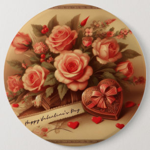 Valentijnsdag Chocolade en Bloemen Ronde Button 6,0 Cm